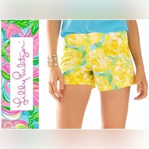 Lilly Pulitzer Sunglow Yellow Floral Deenie Shorts | Summer Preppy Resort